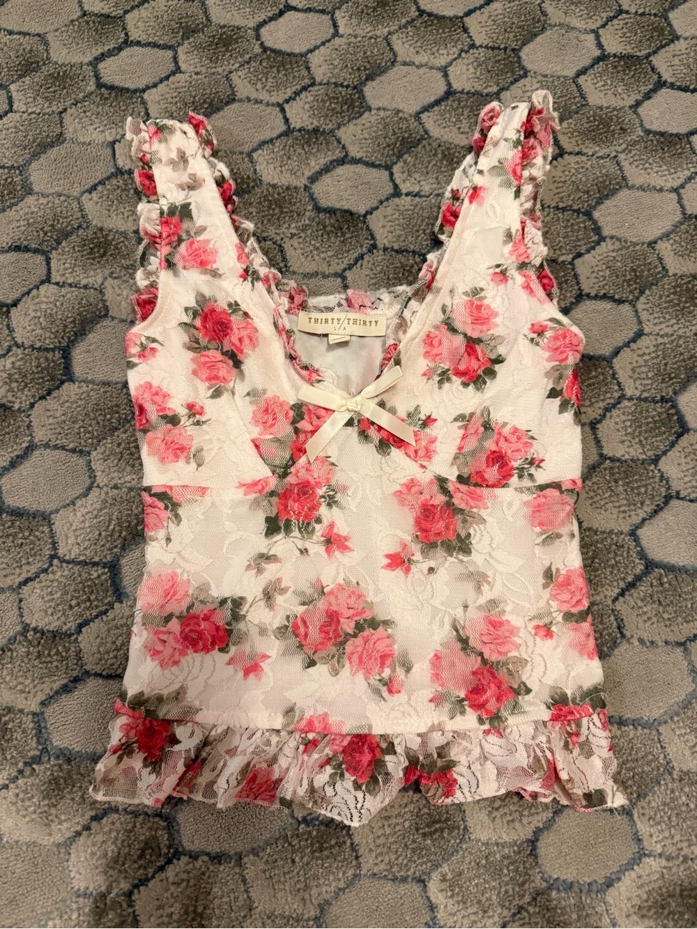 Floral Lace Tank Top in Pink Rose